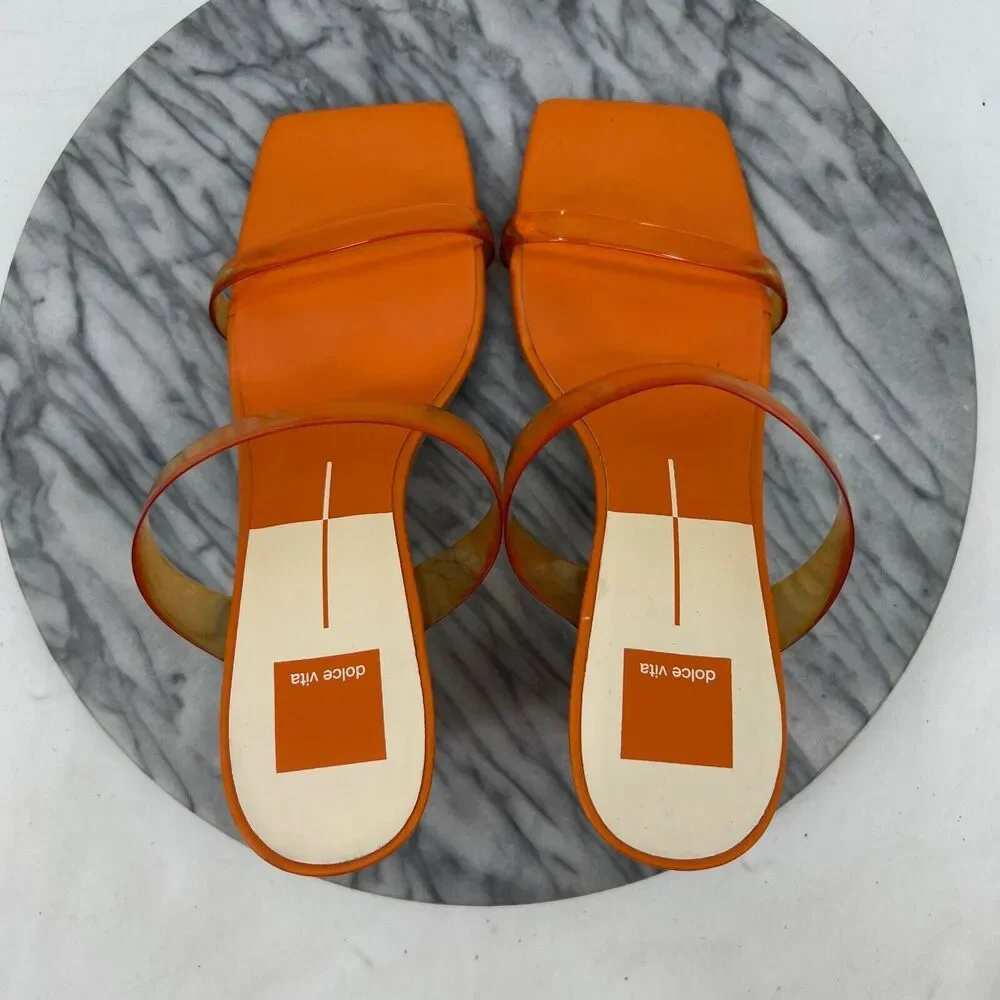 Dolce Vita Heels Womens 9 Orange Novah Angular Slip On Vinyl Transparent Straps - Picture 6 of 11